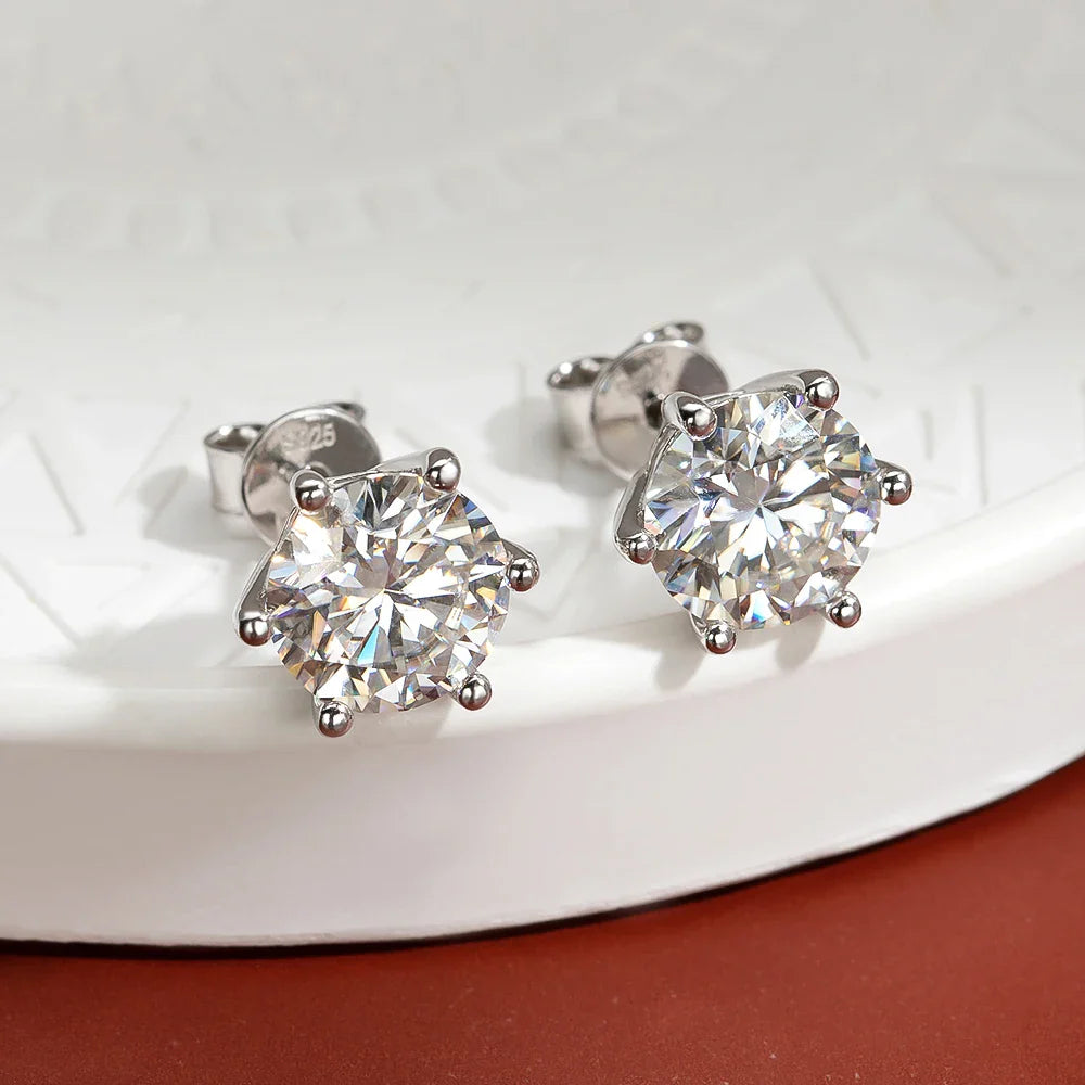 Real 1 Carat D Color Moissatine Stud Earrings For Women D Color 925 Sterling Silver Earrings Wedding Party Fine Jewelry