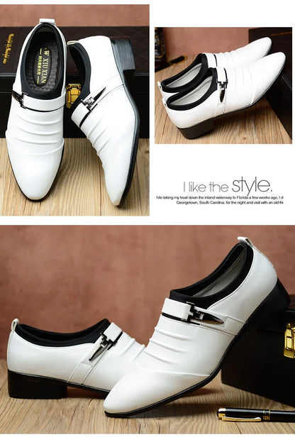 Classic White Men Dress Shoes 2024 Casual Business Leather Shoes for Men Point Toe Wedding Formal Shoes Men Size 46