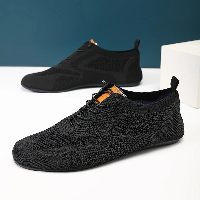 Sapatos Masculinos de Verão em Malha, Sapatilhas Planas para Uso Exterior, Sapatos de Caminhada de Alta Qualidade, Confortáveis, com Cadarço, Respiráveis, Antiderrapantes, Casuais