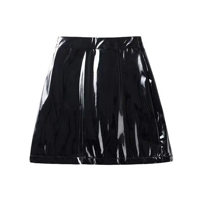 Black High Waist Leather Mini Skirt for Women Sexy Tight PU Reflective Daily Outfit Simple Style Suitable for All Seasons
