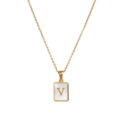 Minimalist Mother of Pearl Shell Stainless Steel Tarnish Free Initial Necklace Gold Plated Letter Necklace for Women