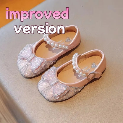 Size 23-34 Silver Bow Cute Princess Flat Shoes for Teenage Girls Casual Low Vamp Student Performance Dance Shoes