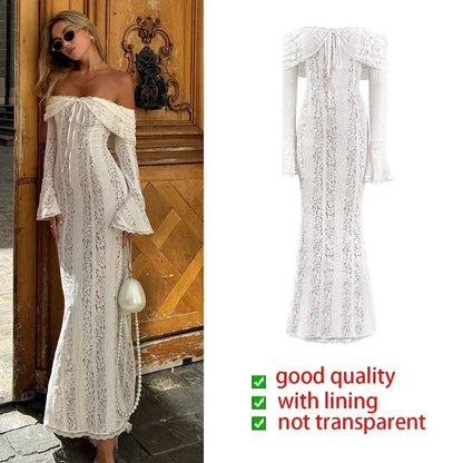 Lace Slim Mini Dress for Women Off The Shoulder Sexy Long Sleeves Club Party Dresses Bodycon Elegant Autumn Dress