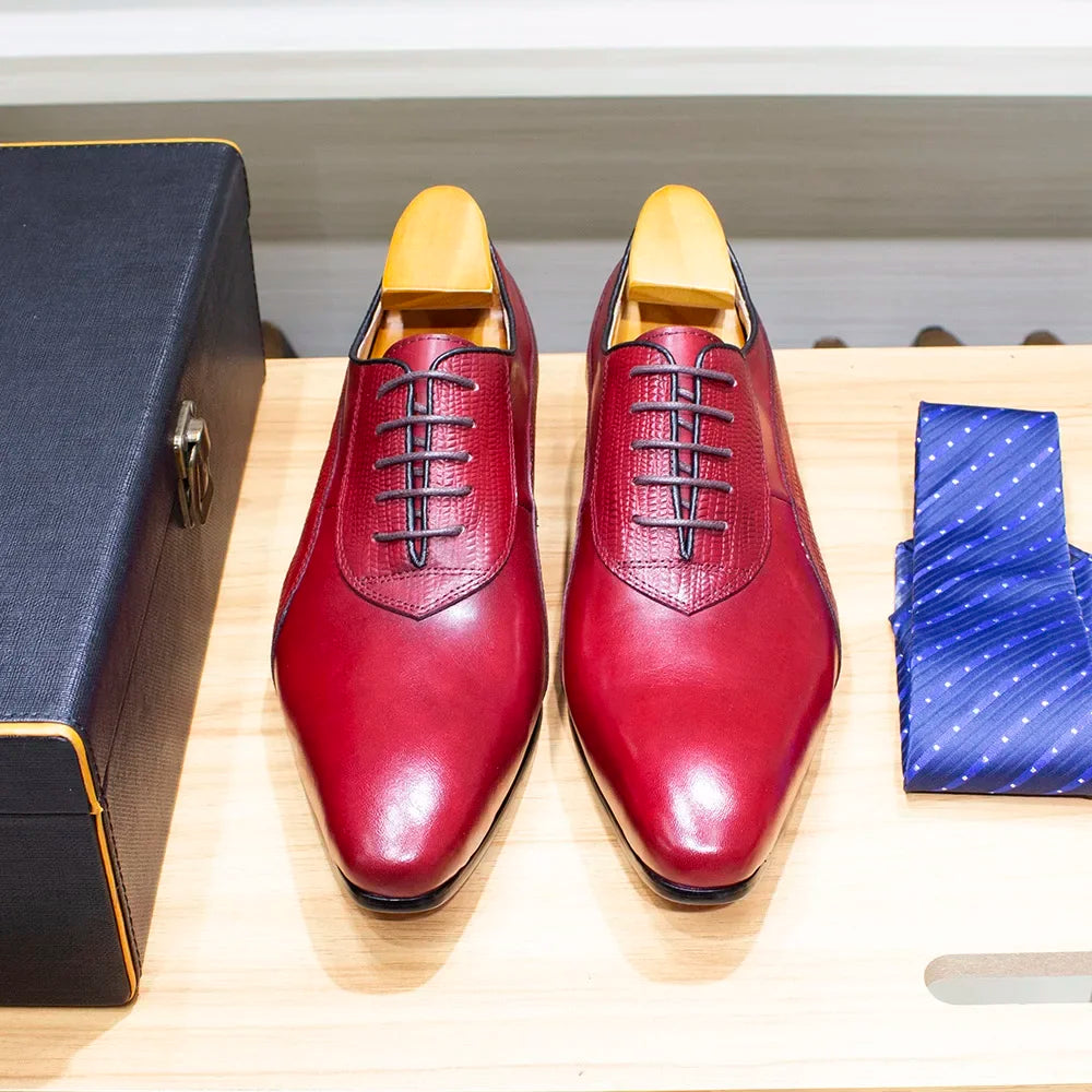 Luxury Genuine Leather Men's Dress Shoes Oxford Handmade Formal Office Business Wedding Classic Lace-Up Footwear