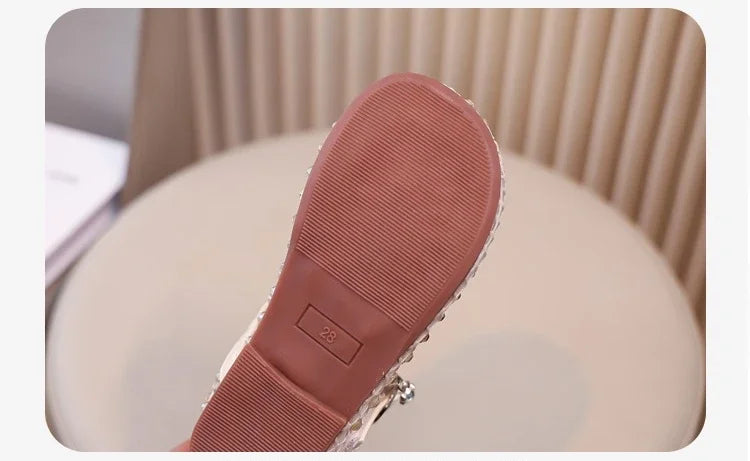Summer Quick-Dry Mesh Kids Sandals for Girls Witn Sparkly Sequins Non-Slip Sole Cuts-outs Toddler Flats Beach Shoes Daily Wear