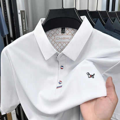 Hot Quality Man Short-Sleeved Polo Shirt Lapel Button Dog Embroidery Spring Casual Elegance T-Shirt Simple Business MensClothing