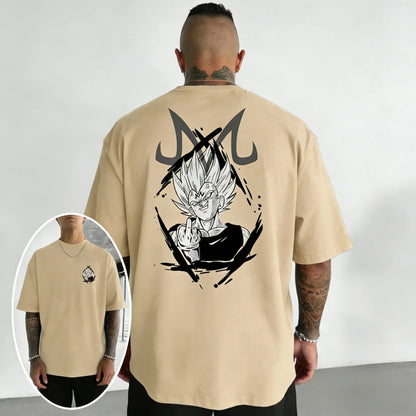 Oversized Cotton T-shirt Summer New Vegeta Print Men's Street Hip-hop Loose Casual Short Sleeved Top