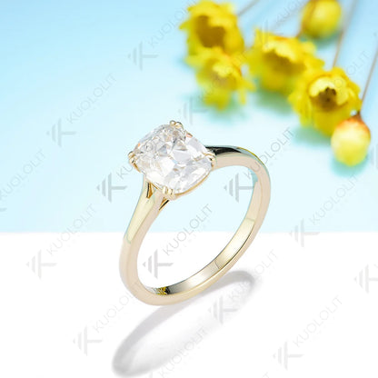 3CT OMC Enlonged Cushion Moissanite Rings for Women PT950 Solid 14K 10K Yellow Gold for Engagement Wedding Christmas
