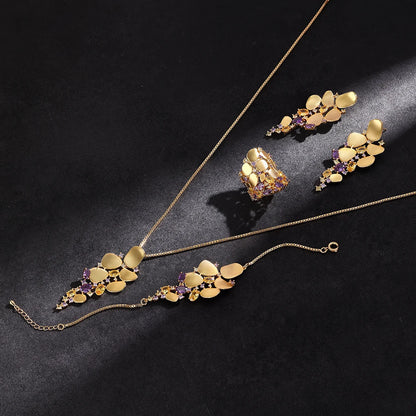 Dubai Saudi Arabia Trendy Gold Plated Pendant 4pcs Necklace Set Fashion Women Cubic Zirconia Jewelry Sets Bridal Accessories