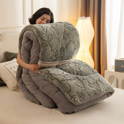 Winter Thick Coral Fleece Quilt Blanket Weighted Milk Velvet Snowflake Flannel Duvet Keep Warm Comforter for Student Dorm