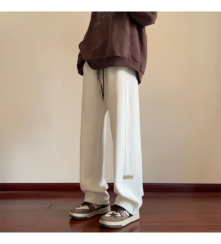 High-street cool pineapple plaid straight-leg wide-leg pants for men, casual outdoor party loose floor-length pants