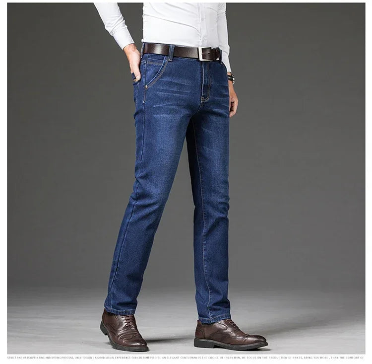 Plus Size 42 44 46 Spring Autumn Men's Fashion Casual Jeans Black Blue Classic Business Straight Elasticity Brand Denim Trousers