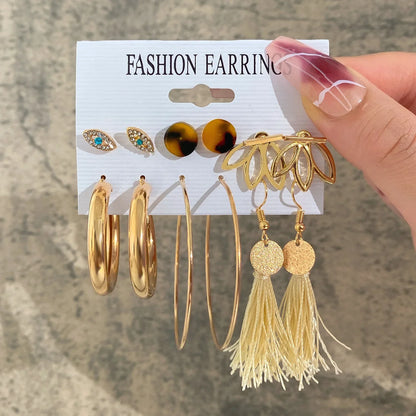 Fashionable Pearl Note Butterfly Geometric Tassel Stud Earrings Women Suit Elegant Charm Engagement Party Jewelry
