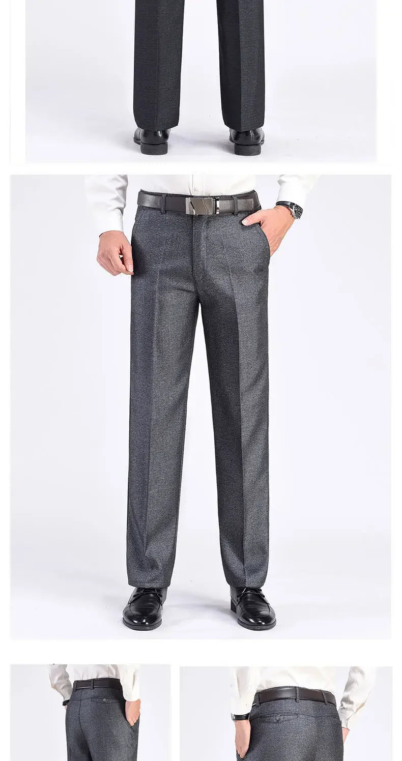 Men's Business Casual Pants Lightweight Summer Thin Autumn Thick Gentle Trousers Male Brand Fashion Suit Pant Solid Black Grey