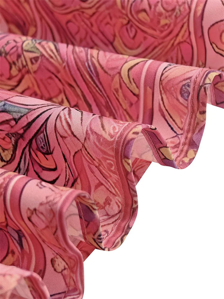 Women's Vintage Elegant Printed High Neck Kaftan Dress Long Sleeves Loose Elegant Evening Midi Dresses Robe 2026 New