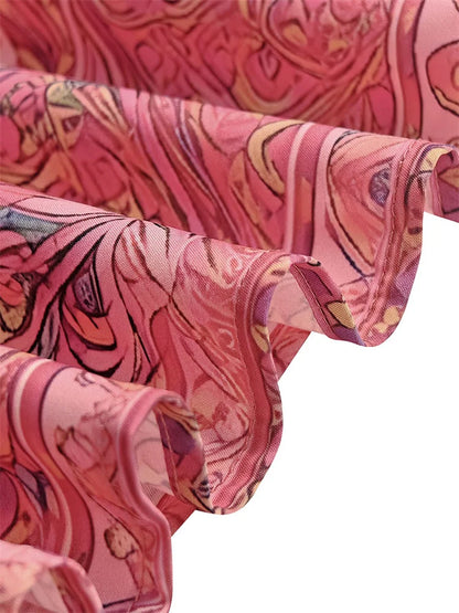 Women's Vintage Elegant Printed High Neck Kaftan Dress Long Sleeves Loose Elegant Evening Midi Dresses Robe 2026 New