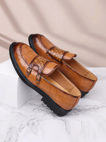 Classic Leather Men's Loafer Shoes Slip-on Double Buckles Green Black Shoes Wedding Party Formal Shoes for Men Zapatillas Male