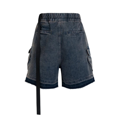 Gothic street jeans with multiple pockets men's shorts wide-legged loose nine-quarter pants knee-length pants loose casual pants