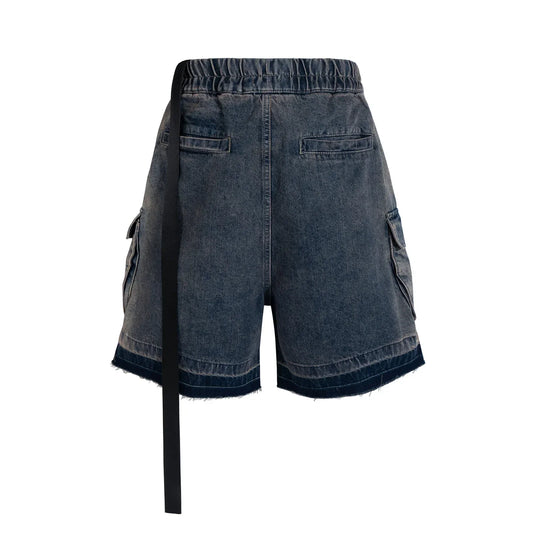 Gothic street jeans with multiple pockets men's shorts wide-legged loose nine-quarter pants knee-length pants loose casual pants