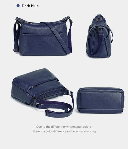 Elegant Genuine Leather Women's Shoulder Bag Trendy Crossbody Messenger Bag for Ladies Dark Red Blue 100% Satchels Hobo