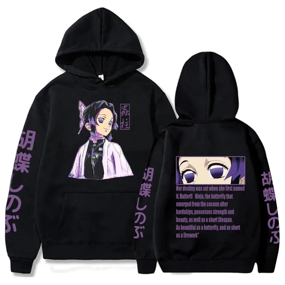 Hoodie Anime Jacket Shinobu Kocho Print Long Sleeve Pullover Streetwear Casual Top Cosplay Hooded Sweatshirt Unisex
