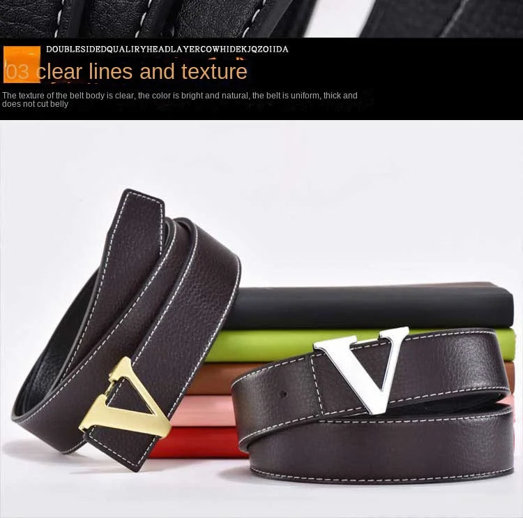 2024 New Temperament Business Men's Belt Letter Metal Button Head Versatile Decorative Jeans Dress Business Men's Belt