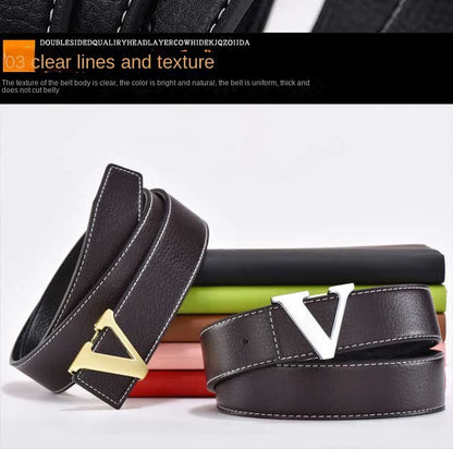 2024 New Temperament Business Men's Belt Letter Metal Button Head Versatile Decorative Jeans Dress Business Men's Belt