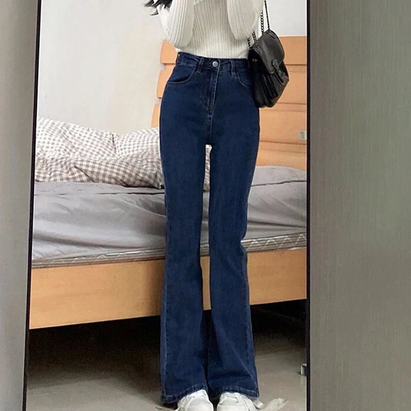 High Waist Vintage Flare Jeans Female Elastic Bell Bottom Pants