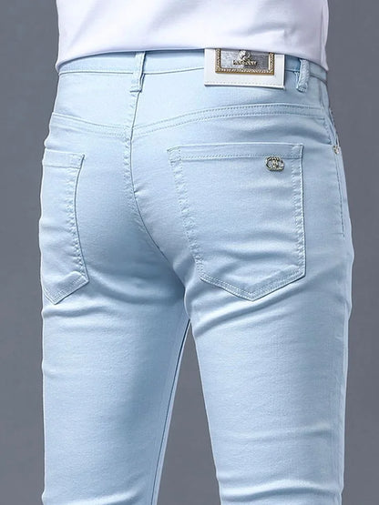 2024 Spring and Autumn New Fashion Solid Color Straight Leg Stretch Jeans Men's Casual Slim Comfortable Breathable Denim Pants