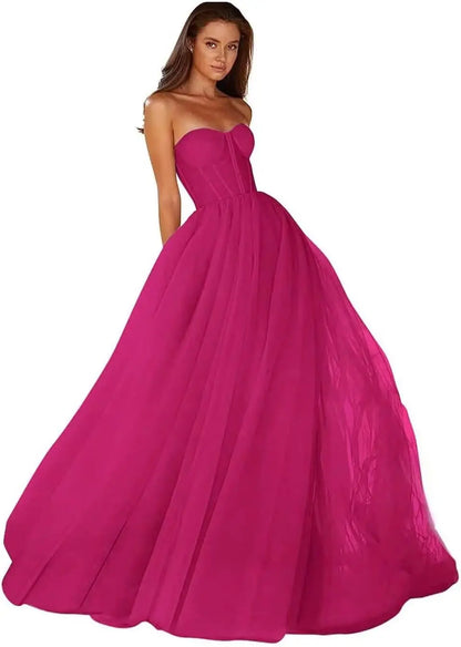 Vestidos de Baile Tomara que Caia Femininos 2026 Vestido de Festa Longo de Tule com Decote Coração para Eventos Formais Vestido de Festa de Luxo