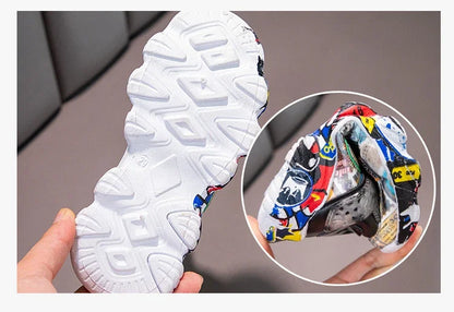 Size 26-37 Children Sports Sneakers for Girls Kid Cartoon Graffiti Pattern Casual Shoes Boys Basketball Shoe Chaussures De Sport