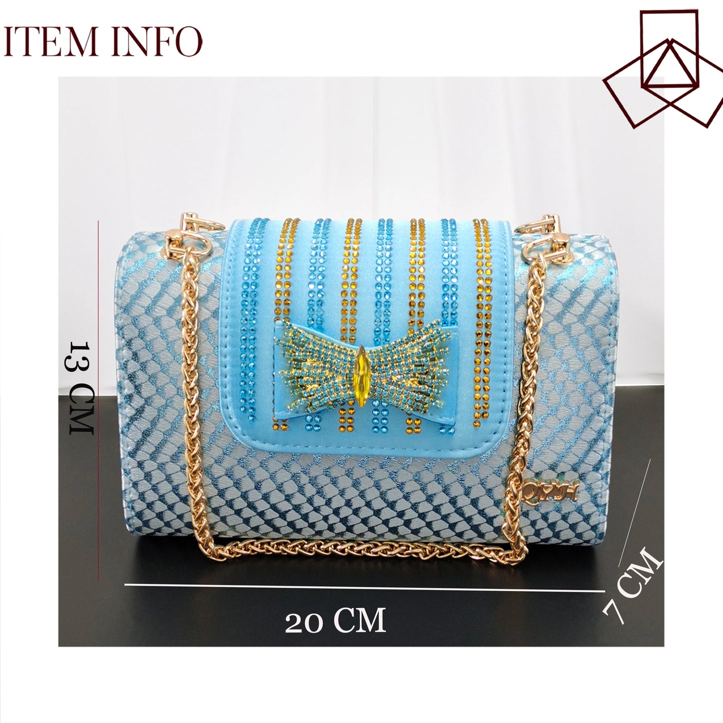 Sky Blue Color Party Peep Toe High Heels and Handbag  Set With Striped and Rhinestone Decoration Design