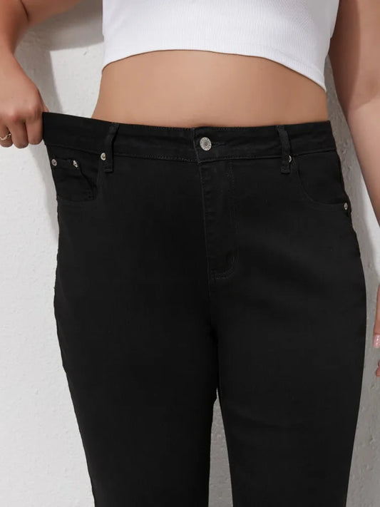 Plus Size Black Jeans Mid rise Ankle length Denim Trousers
