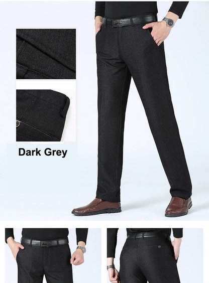 Autumn Summer Men's Slim Casual Pants Fashion Business Stretch Thicken Trousers Men Brand Solid Pant Black Navy Man Plus Size