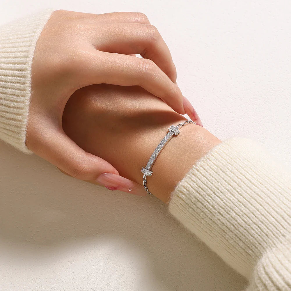 Horizontal Bar Moissanite Bracelet for Women Men S925 Silver 18k Gold Box Chain Minimalist Statement Party Jewelry Gift
