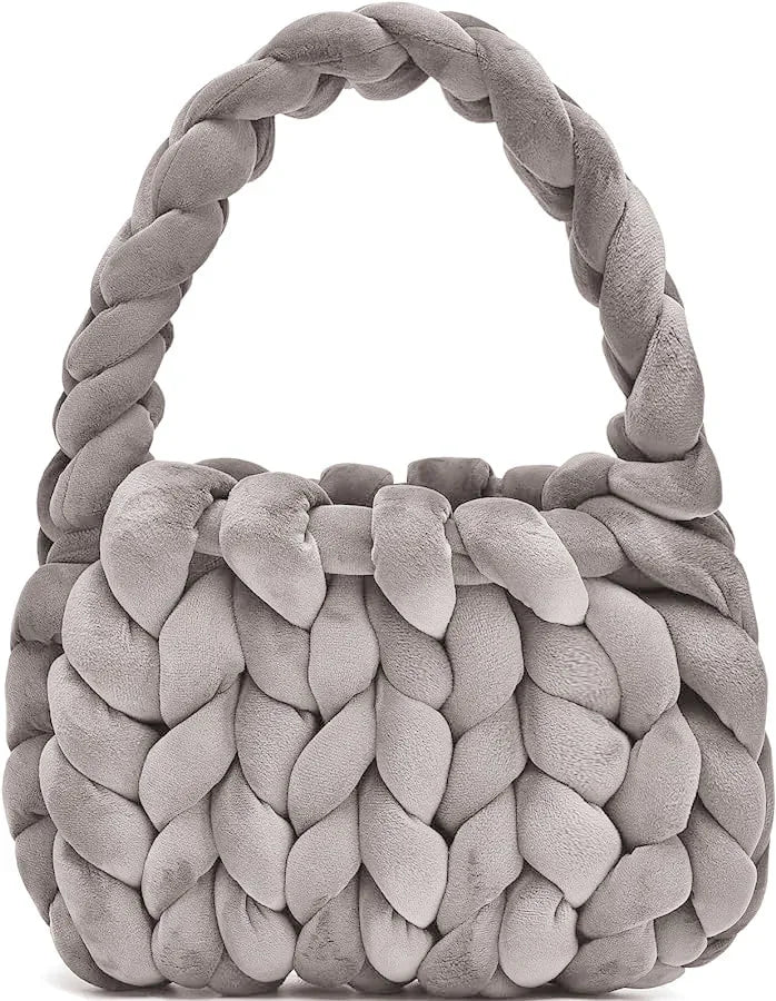 Velvet Bag DIY Hand Woven Bag Crystal Velvet Core Spun Yarn Woven Bag Hand-held Mailman Bag Velvet Handbag New