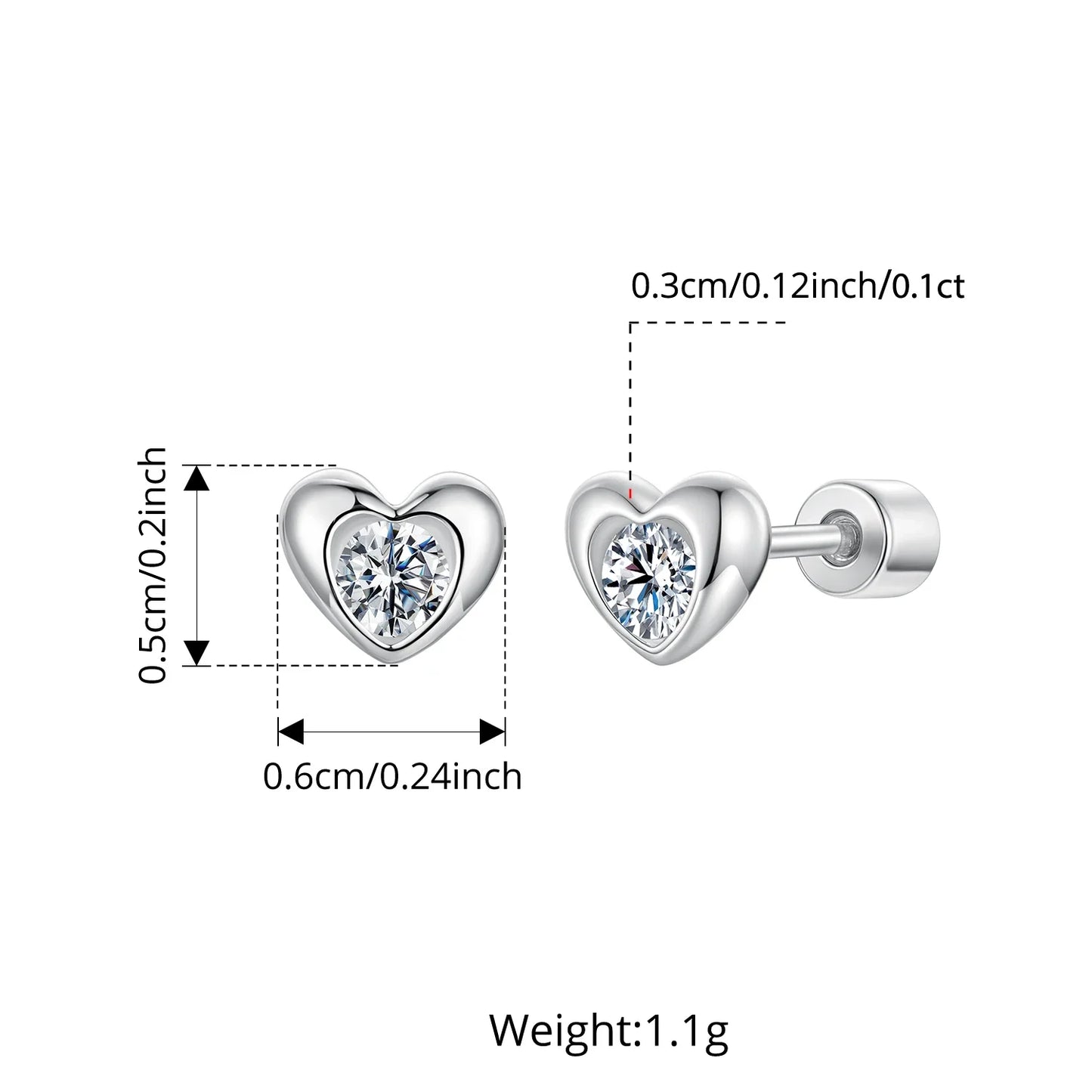 Classic Heart Moissanite Screw-back Earring, Paved Setting Round Cut Lab Created Diamond for Women Engagement Gift S925