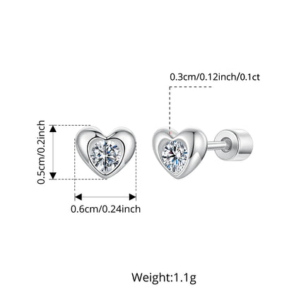 Classic Heart Moissanite Screw-back Earring, Paved Setting Round Cut Lab Created Diamond for Women Engagement Gift S925