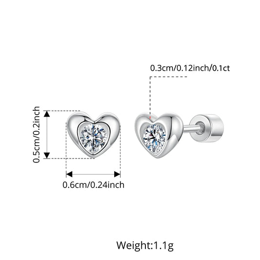 Classic Heart Moissanite Screw-back Earring, Paved Setting Round Cut Lab Created Diamond for Women Engagement Gift S925