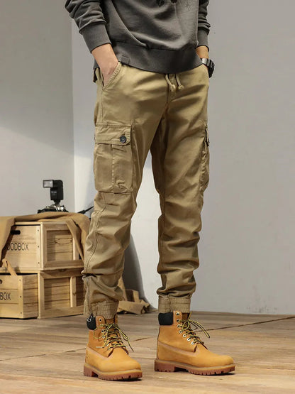 2025 New Multi-Pockets Spring Summer Cargo Pants Men Streetwear Zipper Leg Skinny Work Joggers Cotton Casual Tactical Trousers