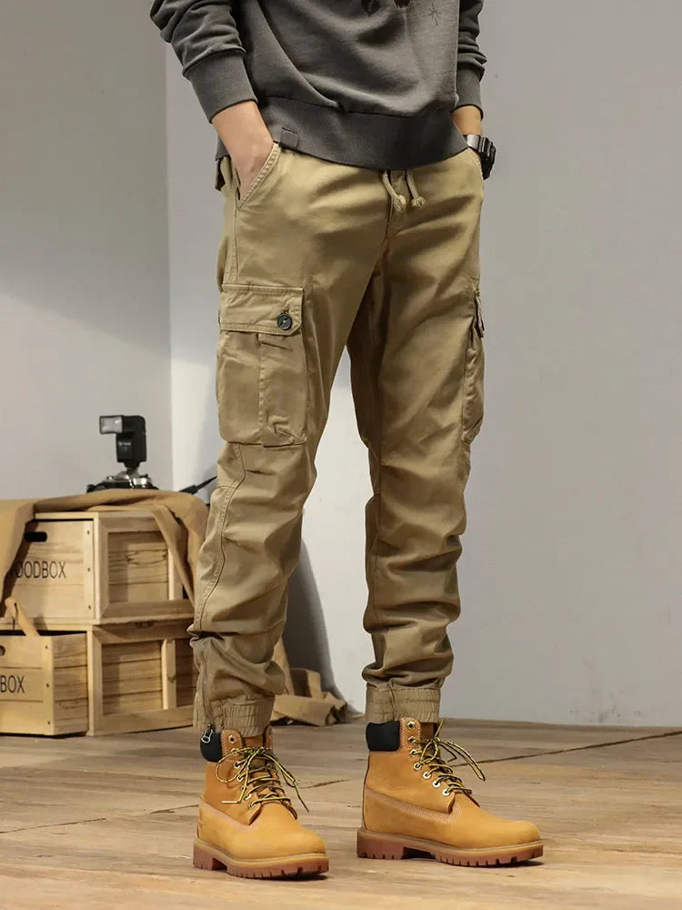 2025 New Multi-Pockets Spring Summer Cargo Pants Men Streetwear Zipper Leg Skinny Work Joggers Cotton Casual Tactical Trousers