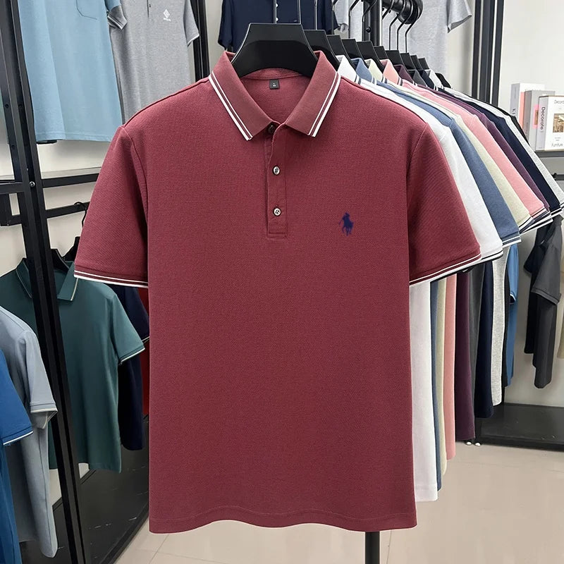 100% pure cotton men's short sleeved summer new golf casual polo shirt high-end brand designer pony embroidery design Tshirt top
