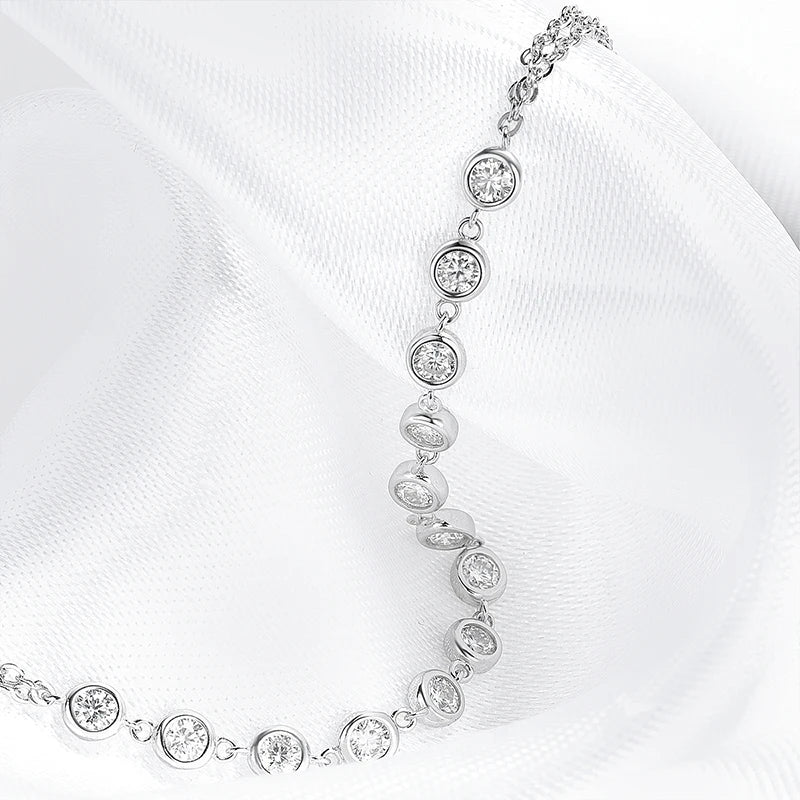 14-21CM Adjustable All Real Moissanite Bracelets for Women Girls Sparkling Chain Lab Diamond GRA Pure S925 Silver Jewelry
