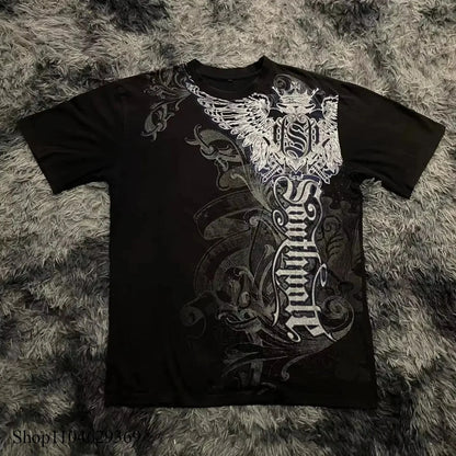 Classic Y2K Gothic Style T-shirt Print Oversized T Shirt High Street Shirts Gothic Round Neck Cotton Tops New Mens Women T Shirt