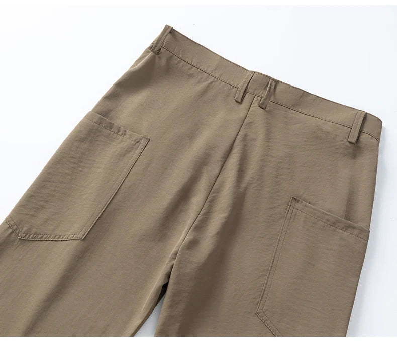 2026 Summer Thin Men's Loose Pants with Large Pockets Work Style Casual Straight Solid Color Male Simple Baggy Pants