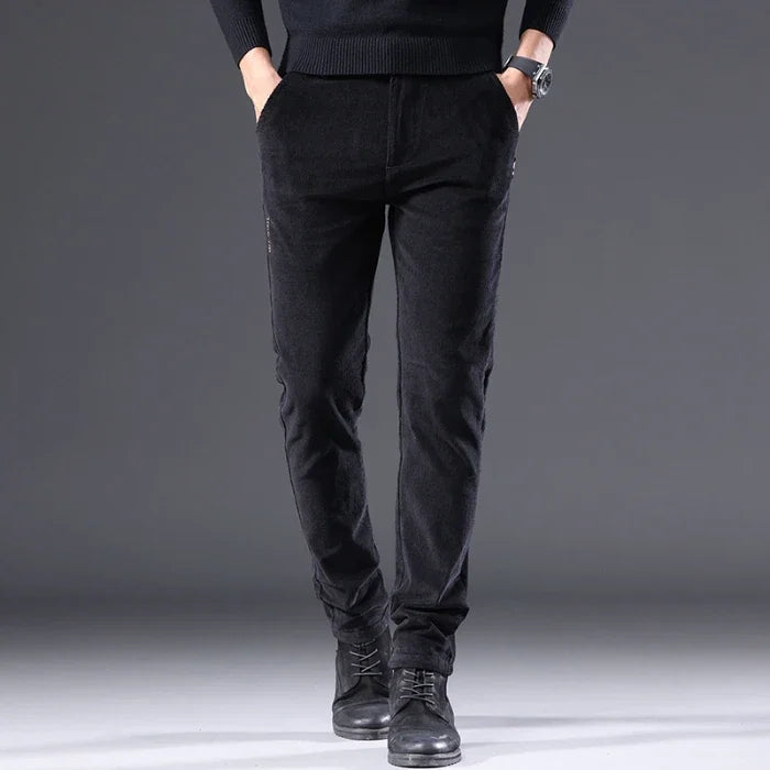 Men's Corduroy Slim Casual Pants 2024 Autumn New Coffee Fashion Stretch Straight Trousers Solid Color Male Clothes