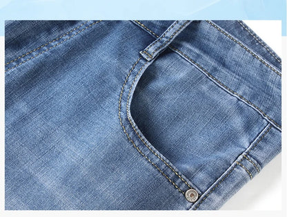 Men's Ice Silk Denim Cargo Pants Summer New Thin Business Casual Jeans Outdoor Y2K All Match Slim Fit Straight Elastic Jean Male