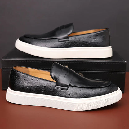 Fashion Men's Casual Shoes Snakeskin Grain Leather Men Retro British Style Loafers Monk Shoes Mens Slip-on Outdoor Driving Flats