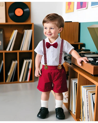 Baby Boys Gentleman 2pcs Summer Outfit Shirt Suspender Pants Set Formal Birthday Wedding Party Toddler Kids Gentleman Clothes