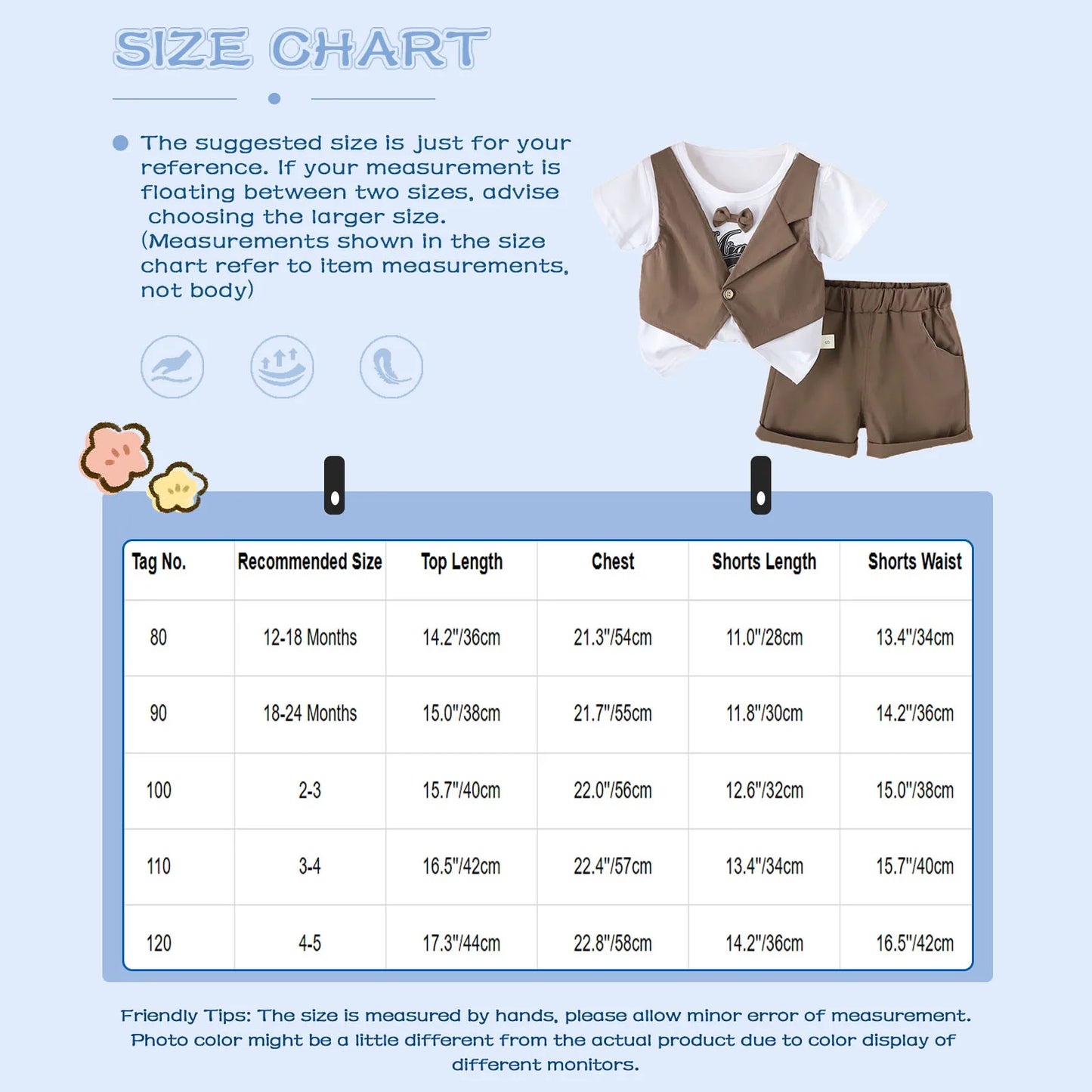 2Pcs Baby Boys Party Gentleman Outfit Short Sleeve Bowknot 2 in 1 T-shirt with Fake Waistcoat And Shorts Set Kids Summer Clothes